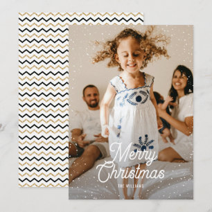 Gold Black Chevron Schnee Familien Foto Weihnachte Feiertagskarte