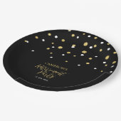 Gold & Black Chic Confetti-Rente-Party Pappteller (Schrägansicht)