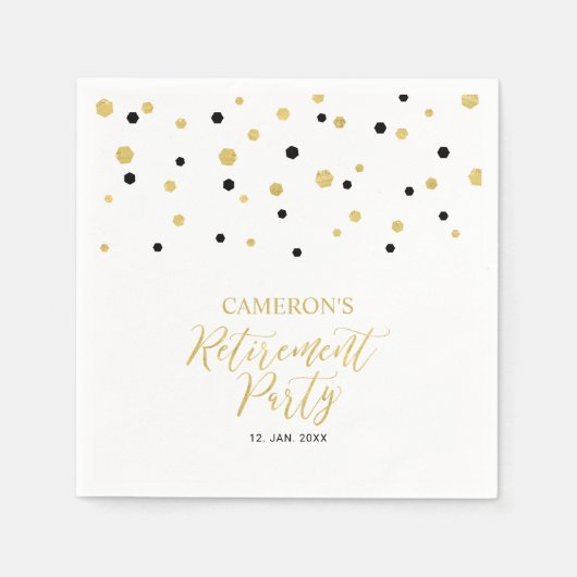 Gold & Black Chic Confetti-Rente-Party Serviette (Vorderseite)