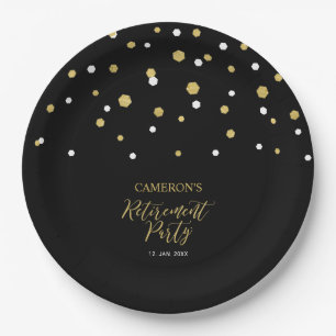 Gold & Black Chic Konfetti-Ruhestandsfeier Pappteller
