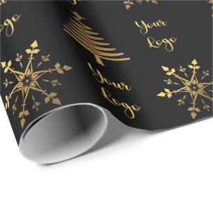 Gold Black Chic Weihnachtsbaum Privatkundenlogo Geschenkpapier