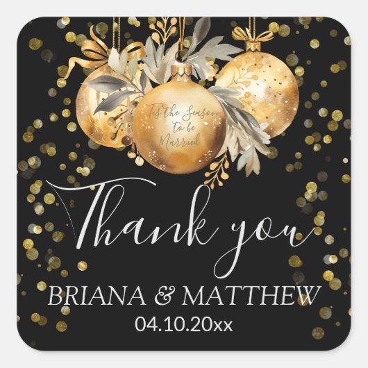 Gold Black Christmas Gastgeschenk Hochzeit Quadratischer Aufkleber (Vorderseite)