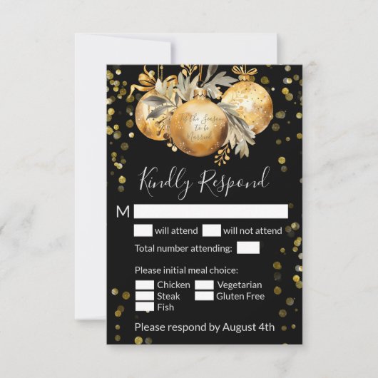 Gold Black Christmas RSVP Karte (Vorderseite)