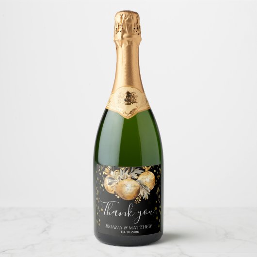 Gold Black Christmas Schaumweinetikett (Vorderseite)