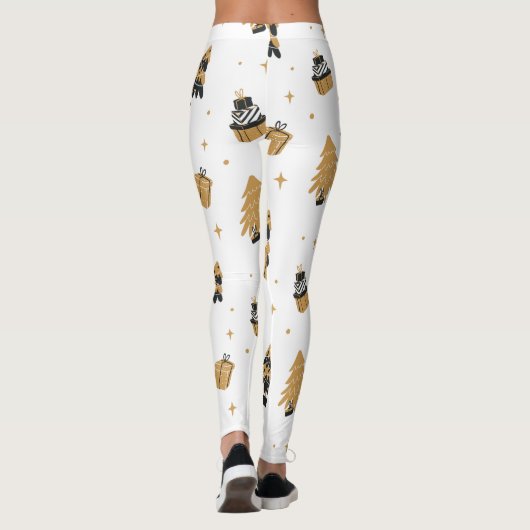 Gold Black Christmas Tree Muster Leggings (Rückseite)