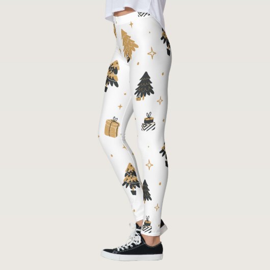Gold Black Christmas Tree Muster Leggings (Links)