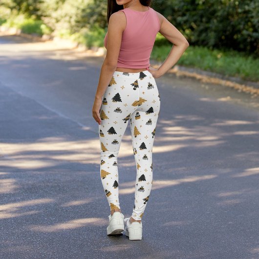 Gold Black Christmas Tree Muster Leggings