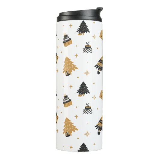 Gold Black Christmas Tree Muster Thermosbecher (Nach links gedreht)