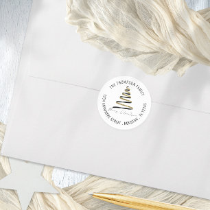 Gold Black Christmas Tree Rücksendeadresse Runder Aufkleber