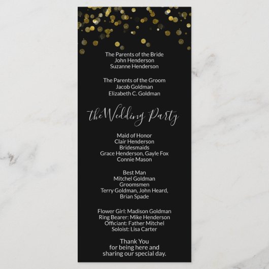 Gold Black Christmas Wedding Program Programm (Rückseite)