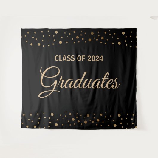 Gold Black Class 2024 Graduates Hintergrund Wandteppich (Vorderseite (Horizontal))