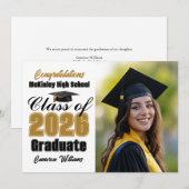 Gold Black Class of 2026 Graduate Photo Graduation Ankündigung (Vorne/Hinten)