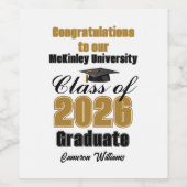 Gold Black Class of 2026 Graduation Party Custom Weinetikett (Einzelnes Label)