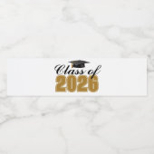 Gold Black Class of 2026 Graduation Party Wasserflaschenetikett (Einzelnes Label)