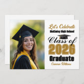 Gold Black Class of 2026 Photo Graduation Party Einladung (Vorne/Hinten)