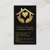 Gold Black Cleaning Service Maid QR Code Logo Visitenkarte (Vorderseite)