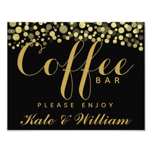 Gold & Black Coffee Bar personalisiertes Hochzeits Fotodruck (Vorne)