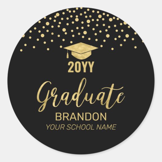 Gold Black Confetti 2022 Graduation Party Favor Runder Aufkleber (Vorderseite)
