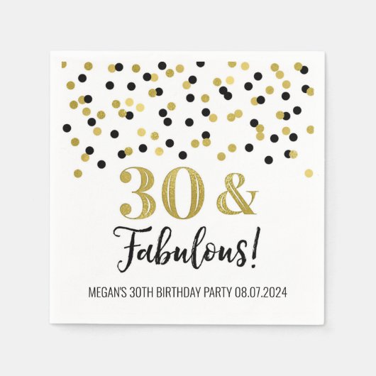 Gold Black Confetti 30 & Fabulous Geburtstag Napki Serviette (Vorderseite)