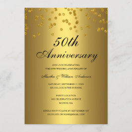 Gold Black Confetti 50. Hochzeitstag Einladung
