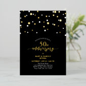 Gold & Black Confetti 50. Hochzeitstag Folieneinladung (Stehend vorne)