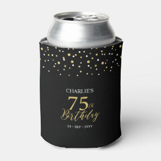 Gold & Black Confetti 75th Birthday Party Favor Dosenkühler