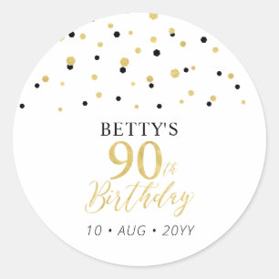 Gold & Black Confetti 90. Geburtstagsparty Gefalle Runder Aufkleber