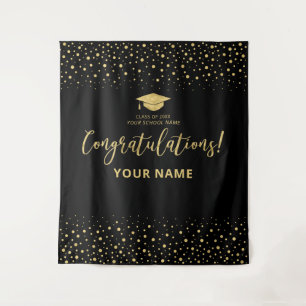 Gold & Black Confetti   ABSCHLUSS Wandteppich