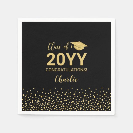 Gold Black Confetti Class Graduation Party Gefalle Serviette (Vorderseite)
