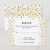 Gold Black Confetti Dots Wedding RSVP Karte (Vorne/Hinten)