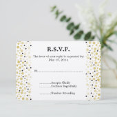 Gold Black Confetti Dots Wedding RSVP Karte (Stehend Vorderseite)