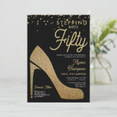 Gold Black Confetti Formal Überraschung 50. Geburt Einladung (Stehend Vorderseite)