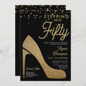 Gold Black Confetti Formal Überraschung 50. Geburt Einladung (Vorne/Hinten)