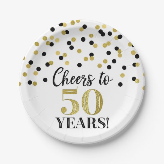 Gold Black Confetti freut sich auf 50 Jahre Geburt Pappteller (Vorderseite)