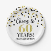 Gold Black Confetti freut sich auf 60 Jahre Geburt Pappteller (Vorderseite)