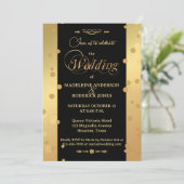 Gold Black Confetti Glam Wedding Einladung (Stehend Vorderseite)