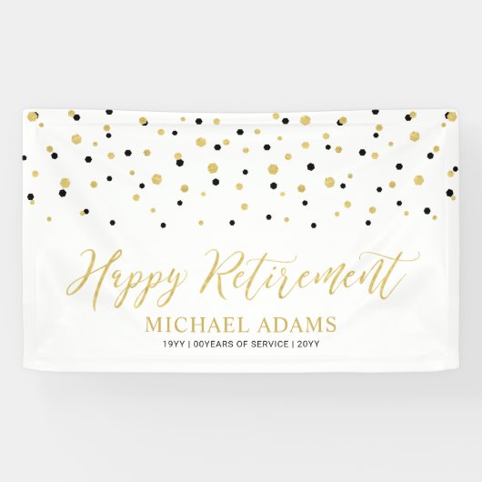 Gold & Black Confetti | Happy Retirement Party Ban Banner (Horizontal)