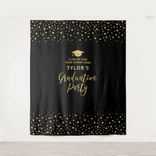 Gold & Black Confetti Hintergrund der Absolvente Wandteppich
