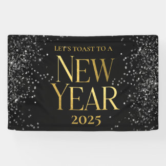 Gold Black Confetti Silvester Party Banner