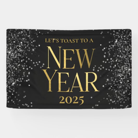 Gold Black Confetti Silvester Party Banner (Horizontal)