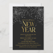 Gold Black Confetti Silvester Party Einladung (Vorderseite)
