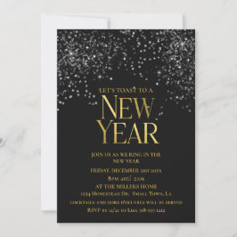 Gold Black Confetti Silvester Party Einladung