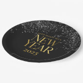 Gold Black Confetti Silvester Party Pappteller (Schrägansicht)