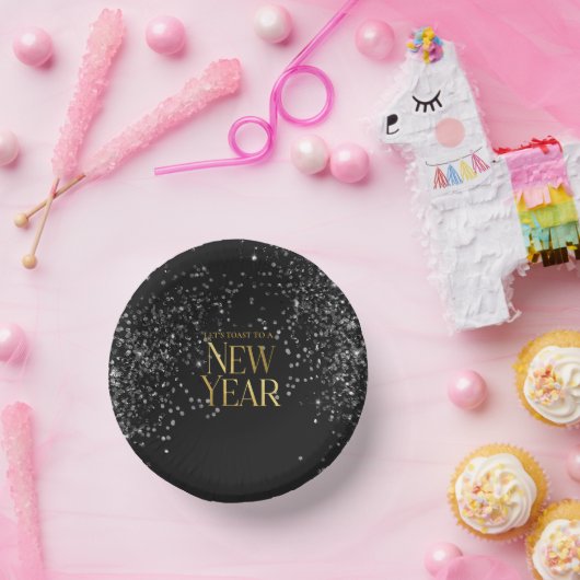 Gold Black Confetti Silvester Party Pappteller (Party)