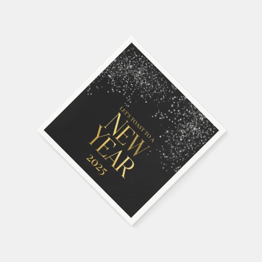 Gold Black Confetti Silvester Party Serviette (Ecke)