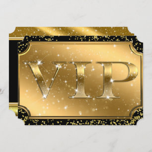 Gold Black Confetti Sparkle Glam VIP Party Ticket Einladung
