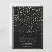 Gold & Black Confetti Spritzer Sweet 16 Party Einladung (Vorderseite)