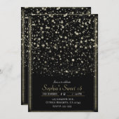 Gold & Black Confetti Spritzer Sweet 16 Party Einladung (Vorne/Hinten)