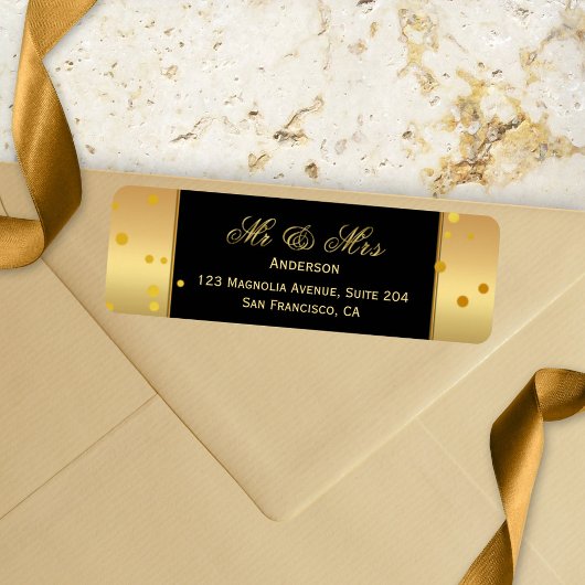 Gold Black Confetti Wedding-Rücksendeadresse