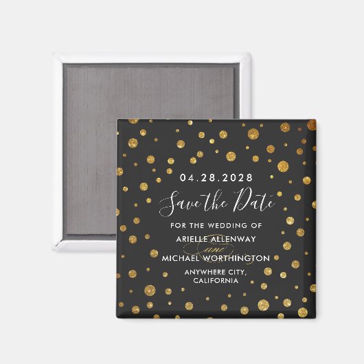 Gold Black Confetti Wedding Speichern Sie die Datu Magnet (Vorderseite/Rückseite)